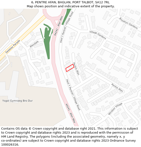 6, PENTRE AFAN, BAGLAN, PORT TALBOT, SA12 7RL: Location map and indicative extent of plot