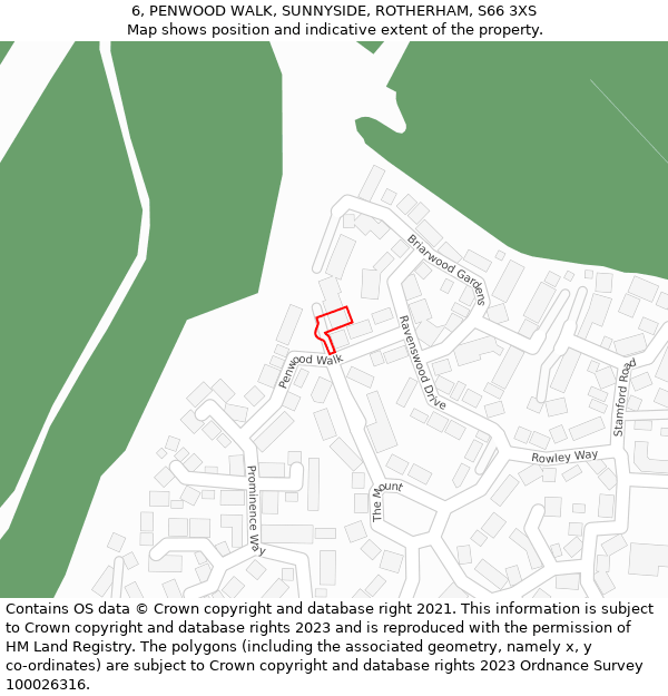 6, PENWOOD WALK, SUNNYSIDE, ROTHERHAM, S66 3XS: Location map and indicative extent of plot