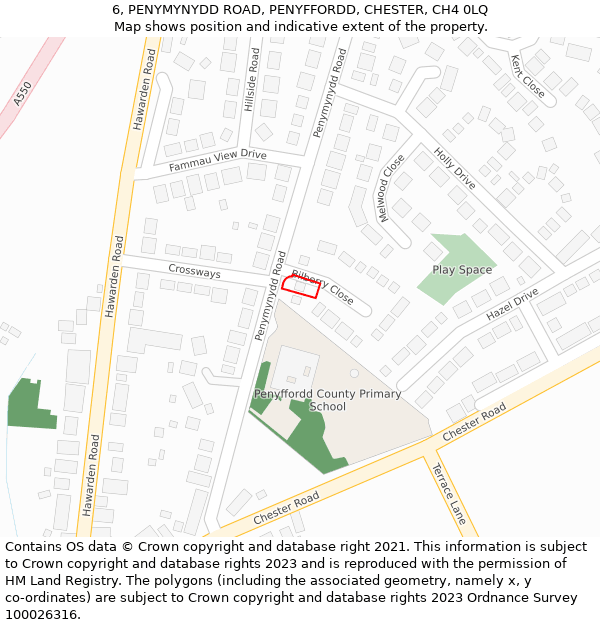 6, PENYMYNYDD ROAD, PENYFFORDD, CHESTER, CH4 0LQ: Location map and indicative extent of plot