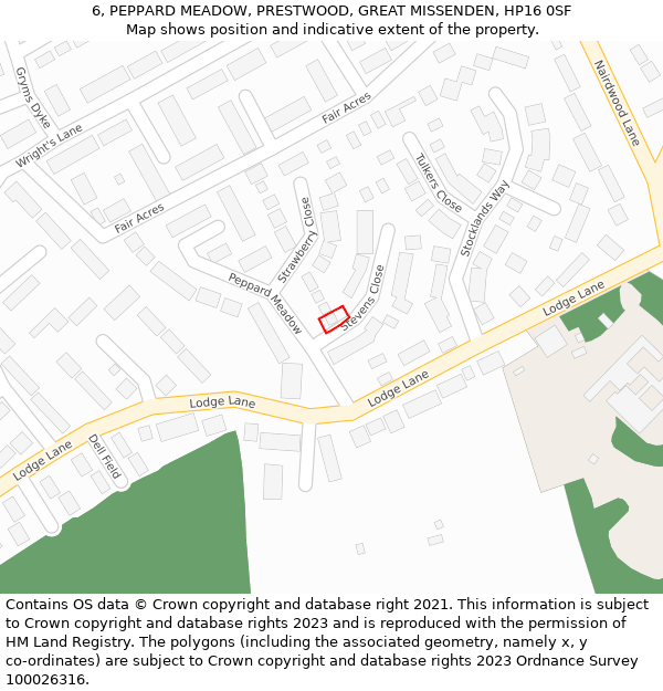 6, PEPPARD MEADOW, PRESTWOOD, GREAT MISSENDEN, HP16 0SF: Location map and indicative extent of plot