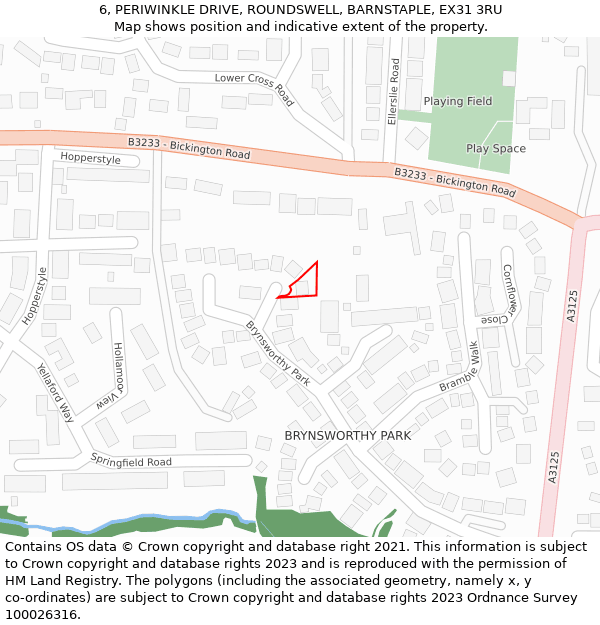 6, PERIWINKLE DRIVE, ROUNDSWELL, BARNSTAPLE, EX31 3RU: Location map and indicative extent of plot