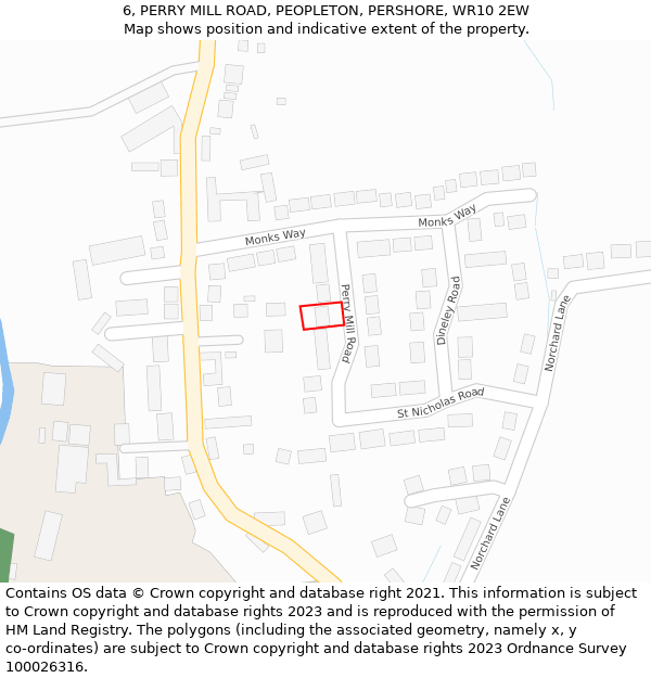 6, PERRY MILL ROAD, PEOPLETON, PERSHORE, WR10 2EW: Location map and indicative extent of plot