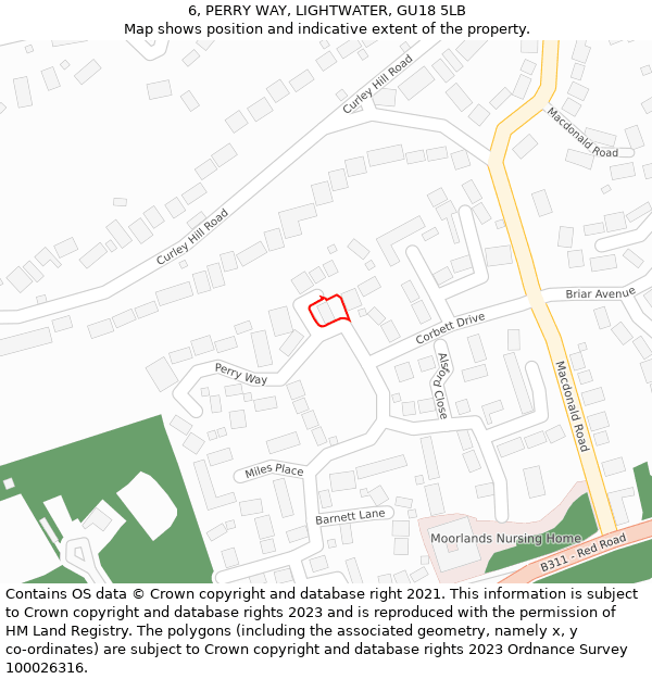 6, PERRY WAY, LIGHTWATER, GU18 5LB: Location map and indicative extent of plot