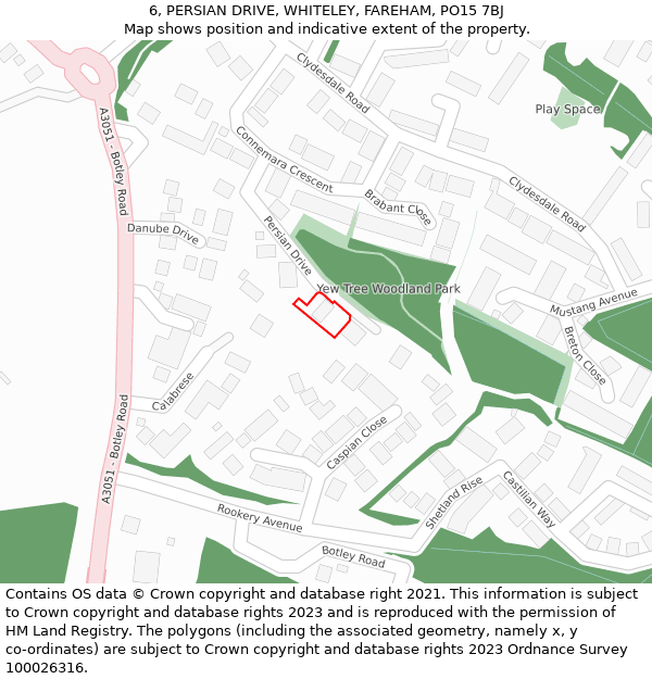 6, PERSIAN DRIVE, WHITELEY, FAREHAM, PO15 7BJ: Location map and indicative extent of plot