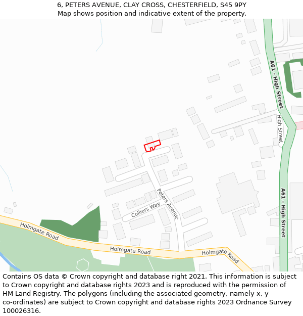 6, PETERS AVENUE, CLAY CROSS, CHESTERFIELD, S45 9PY: Location map and indicative extent of plot