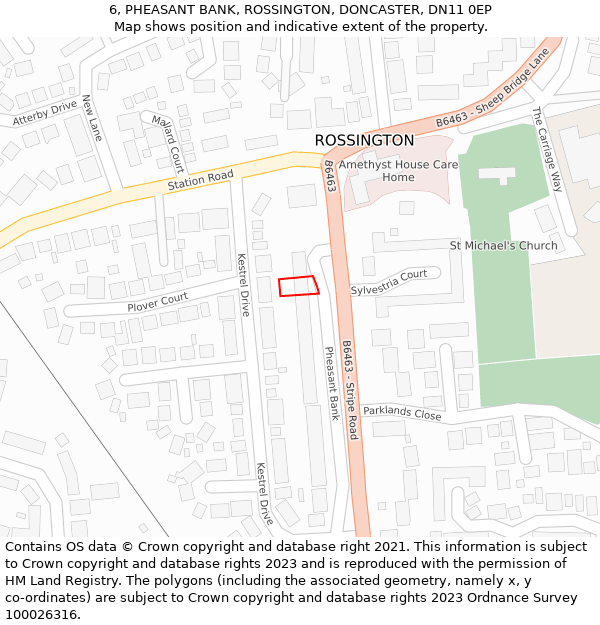 6, PHEASANT BANK, ROSSINGTON, DONCASTER, DN11 0EP: Location map and indicative extent of plot