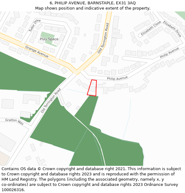 6, PHILIP AVENUE, BARNSTAPLE, EX31 3AQ: Location map and indicative extent of plot