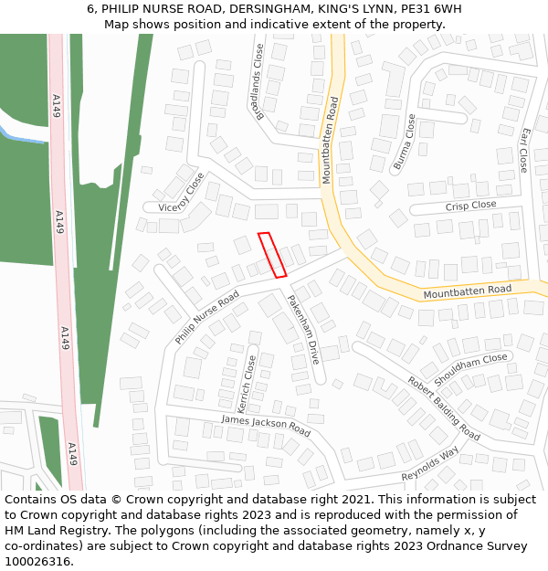 6, PHILIP NURSE ROAD, DERSINGHAM, KING'S LYNN, PE31 6WH: Location map and indicative extent of plot