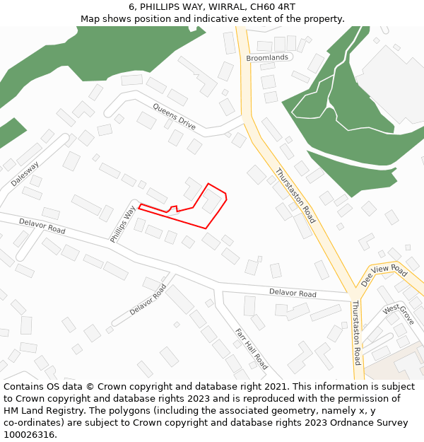 6, PHILLIPS WAY, WIRRAL, CH60 4RT: Location map and indicative extent of plot