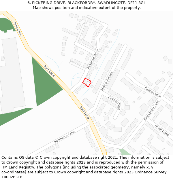 6, PICKERING DRIVE, BLACKFORDBY, SWADLINCOTE, DE11 8GL: Location map and indicative extent of plot