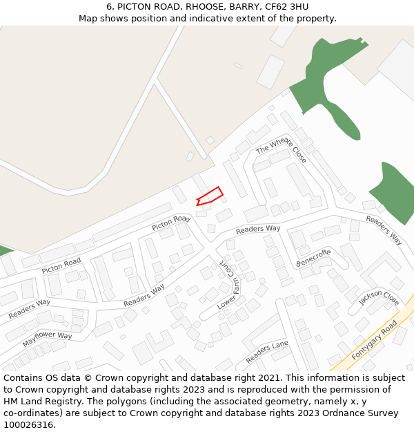 6, PICTON ROAD, RHOOSE, BARRY, CF62 3HU: Location map and indicative extent of plot