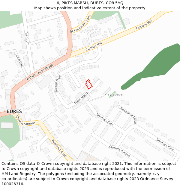 6, PIKES MARSH, BURES, CO8 5AQ: Location map and indicative extent of plot