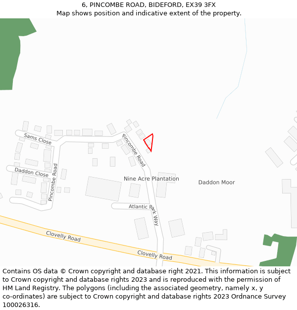 6, PINCOMBE ROAD, BIDEFORD, EX39 3FX: Location map and indicative extent of plot