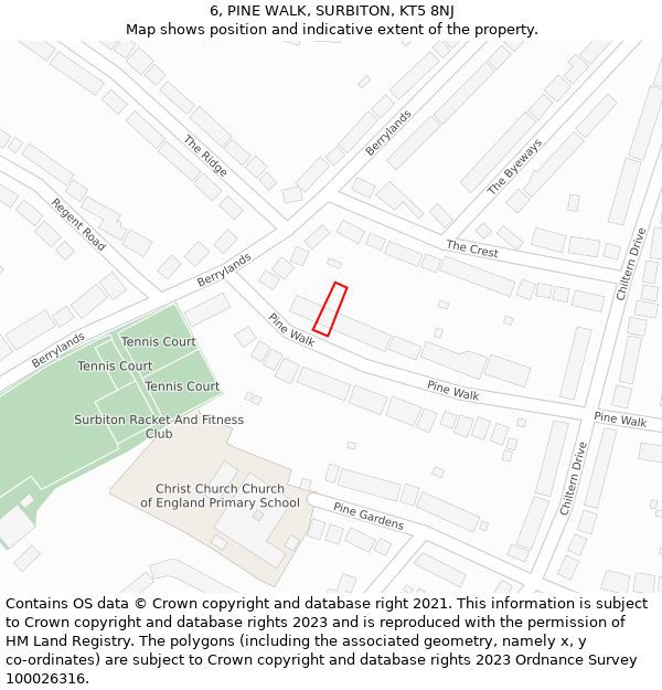 6, PINE WALK, SURBITON, KT5 8NJ: Location map and indicative extent of plot