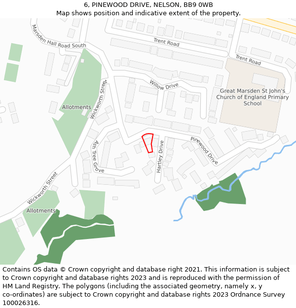 6, PINEWOOD DRIVE, NELSON, BB9 0WB: Location map and indicative extent of plot