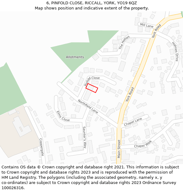 6, PINFOLD CLOSE, RICCALL, YORK, YO19 6QZ: Location map and indicative extent of plot