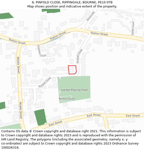 6, PINFOLD CLOSE, RIPPINGALE, BOURNE, PE10 0TB: Location map and indicative extent of plot