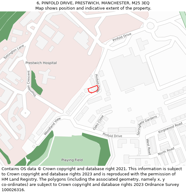 6, PINFOLD DRIVE, PRESTWICH, MANCHESTER, M25 3EQ: Location map and indicative extent of plot