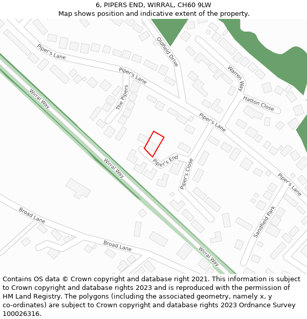 6, PIPERS END, WIRRAL, CH60 9LW: Location map and indicative extent of plot