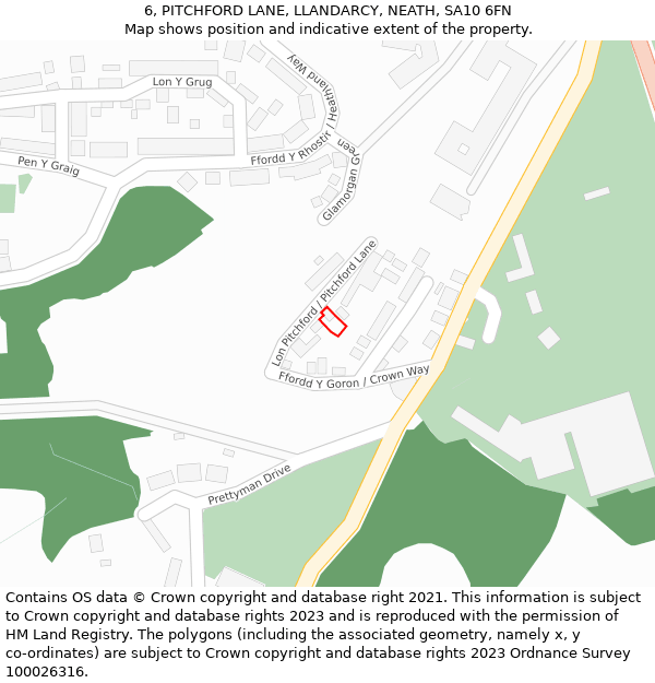 6, PITCHFORD LANE, LLANDARCY, NEATH, SA10 6FN: Location map and indicative extent of plot