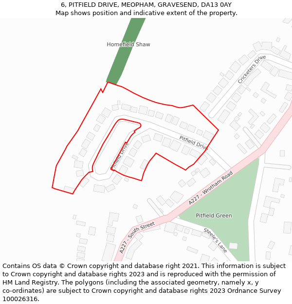 6, PITFIELD DRIVE, MEOPHAM, GRAVESEND, DA13 0AY: Location map and indicative extent of plot