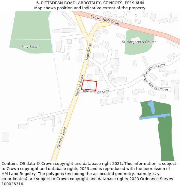 6, PITTSDEAN ROAD, ABBOTSLEY, ST NEOTS, PE19 6UN: Location map and indicative extent of plot