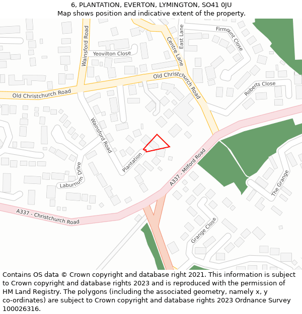 6, PLANTATION, EVERTON, LYMINGTON, SO41 0JU: Location map and indicative extent of plot