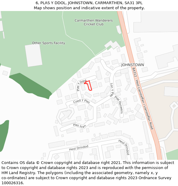 6, PLAS Y DDOL, JOHNSTOWN, CARMARTHEN, SA31 3PL: Location map and indicative extent of plot