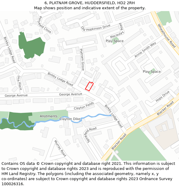 6, PLATNAM GROVE, HUDDERSFIELD, HD2 2RH: Location map and indicative extent of plot