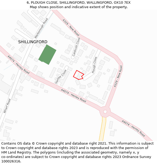 6, PLOUGH CLOSE, SHILLINGFORD, WALLINGFORD, OX10 7EX: Location map and indicative extent of plot