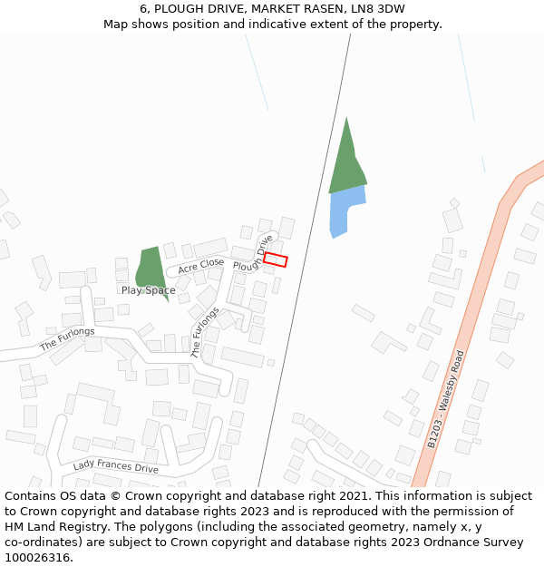 6, PLOUGH DRIVE, MARKET RASEN, LN8 3DW: Location map and indicative extent of plot