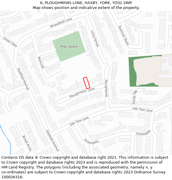 6, PLOUGHMANS LANE, HAXBY, YORK, YO32 2WR: Location map and indicative extent of plot