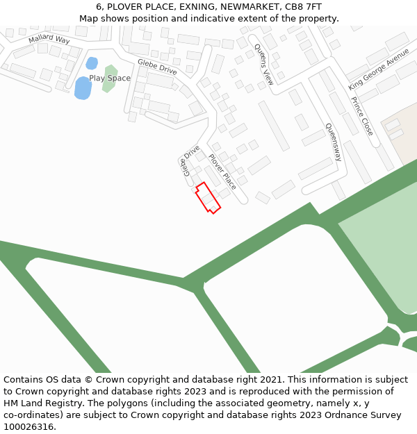 6, PLOVER PLACE, EXNING, NEWMARKET, CB8 7FT: Location map and indicative extent of plot