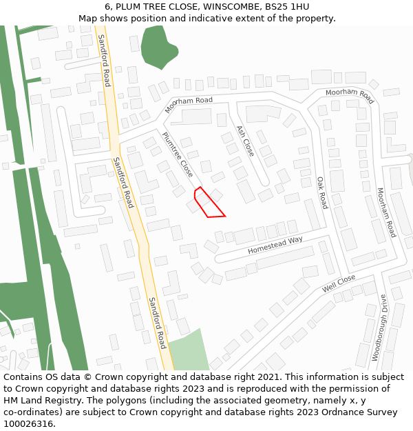 6, PLUM TREE CLOSE, WINSCOMBE, BS25 1HU: Location map and indicative extent of plot