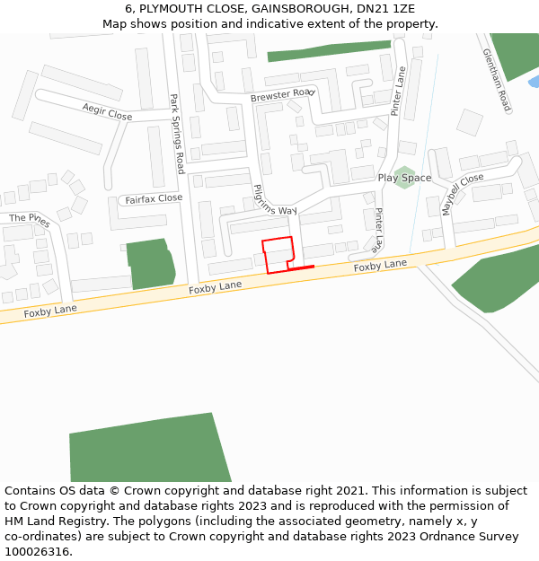 6, PLYMOUTH CLOSE, GAINSBOROUGH, DN21 1ZE: Location map and indicative extent of plot