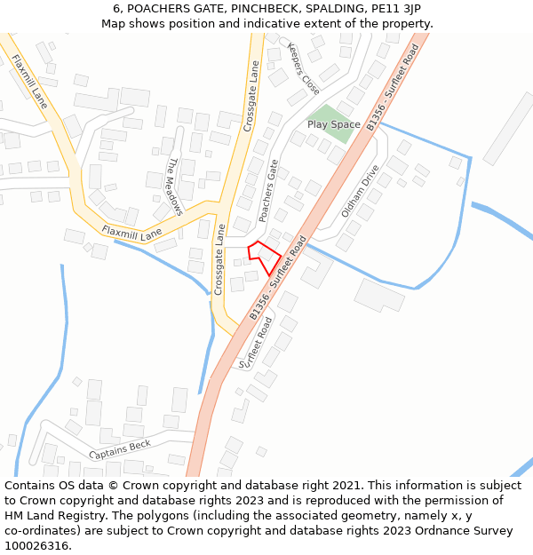 6, POACHERS GATE, PINCHBECK, SPALDING, PE11 3JP: Location map and indicative extent of plot
