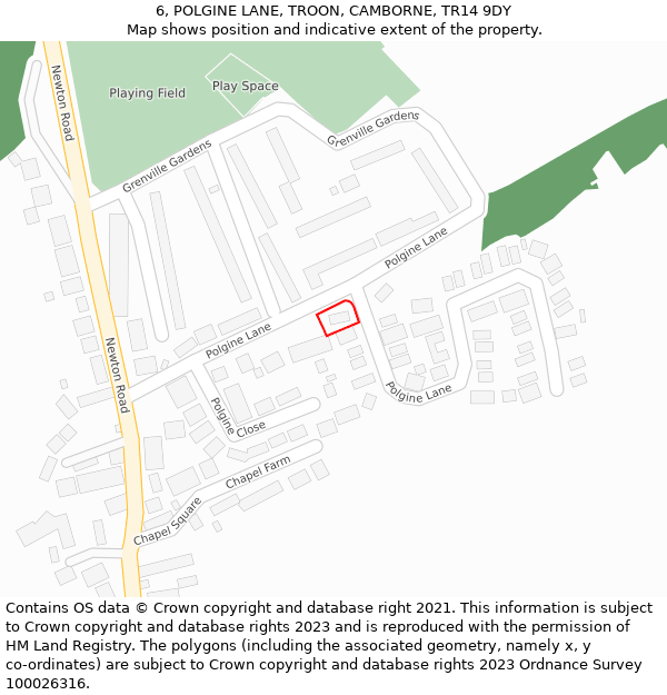 6, POLGINE LANE, TROON, CAMBORNE, TR14 9DY: Location map and indicative extent of plot