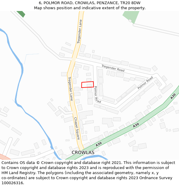 6, POLMOR ROAD, CROWLAS, PENZANCE, TR20 8DW: Location map and indicative extent of plot