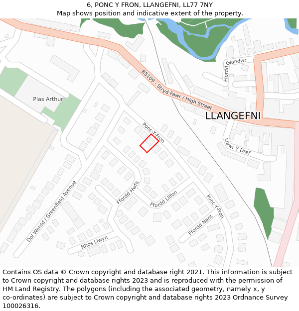 6, PONC Y FRON, LLANGEFNI, LL77 7NY: Location map and indicative extent of plot