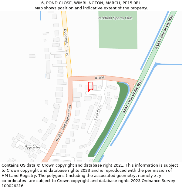 6, POND CLOSE, WIMBLINGTON, MARCH, PE15 0RL: Location map and indicative extent of plot