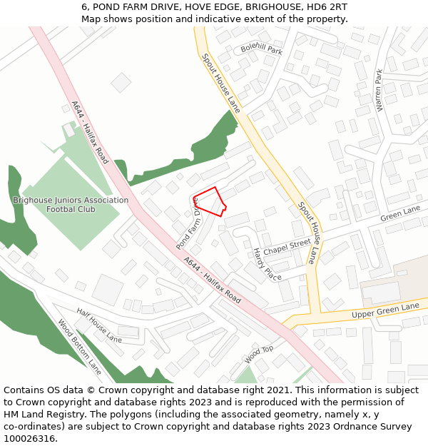 6, POND FARM DRIVE, HOVE EDGE, BRIGHOUSE, HD6 2RT: Location map and indicative extent of plot