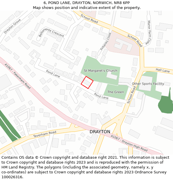 6, POND LANE, DRAYTON, NORWICH, NR8 6PP: Location map and indicative extent of plot