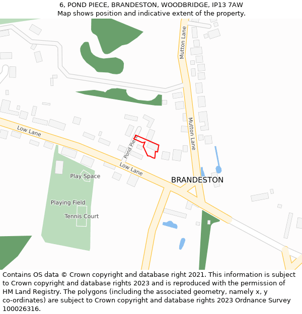 6, POND PIECE, BRANDESTON, WOODBRIDGE, IP13 7AW: Location map and indicative extent of plot