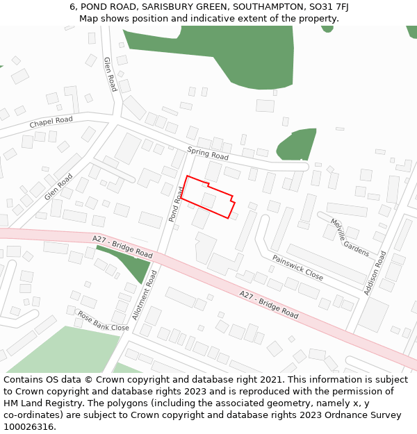 6, POND ROAD, SARISBURY GREEN, SOUTHAMPTON, SO31 7FJ: Location map and indicative extent of plot