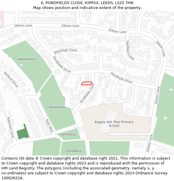 6, PONDFIELDS CLOSE, KIPPAX, LEEDS, LS25 7HN: Location map and indicative extent of plot