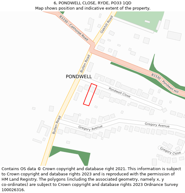 6, PONDWELL CLOSE, RYDE, PO33 1QD: Location map and indicative extent of plot