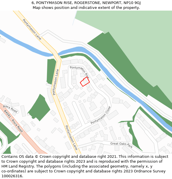 6, PONTYMASON RISE, ROGERSTONE, NEWPORT, NP10 9GJ: Location map and indicative extent of plot