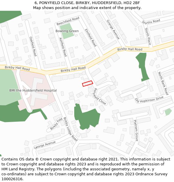 6, PONYFIELD CLOSE, BIRKBY, HUDDERSFIELD, HD2 2BF: Location map and indicative extent of plot