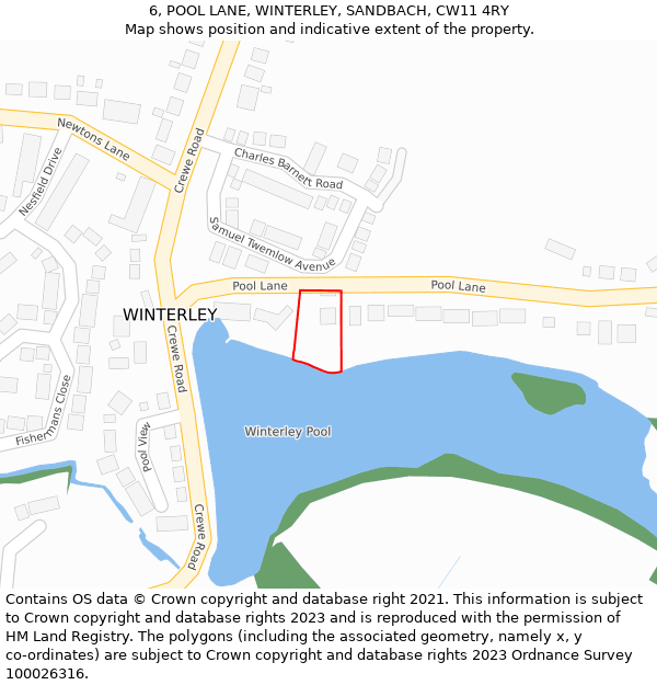 6, POOL LANE, WINTERLEY, SANDBACH, CW11 4RY: Location map and indicative extent of plot