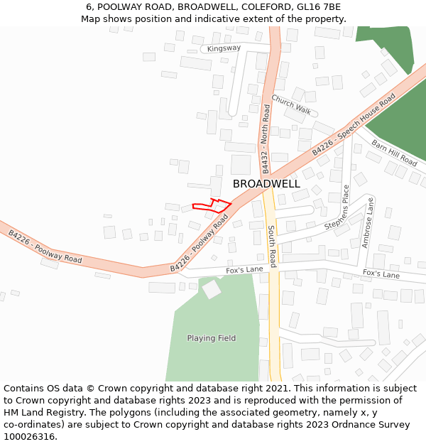 6, POOLWAY ROAD, BROADWELL, COLEFORD, GL16 7BE: Location map and indicative extent of plot